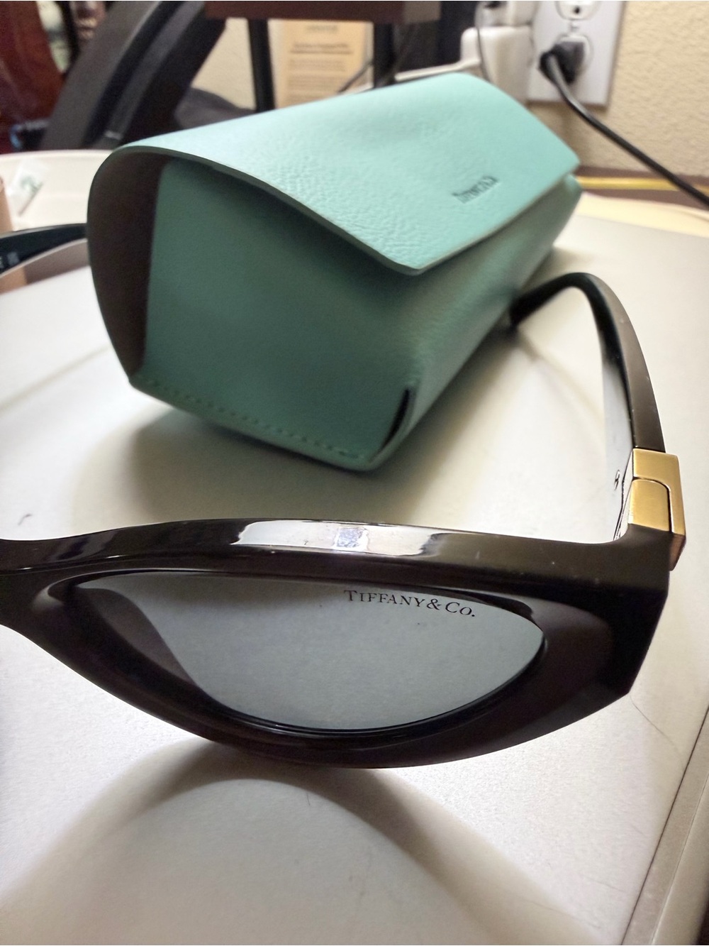 Tiffany & Co. Black Cat-Eye Sunglasses with Tiffany Blue Case